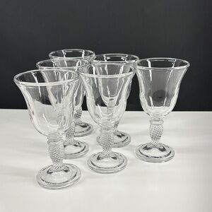 Longaberger Water Goblets Spiral Stem 7in Tall 10 oz Liquid. Set of 6